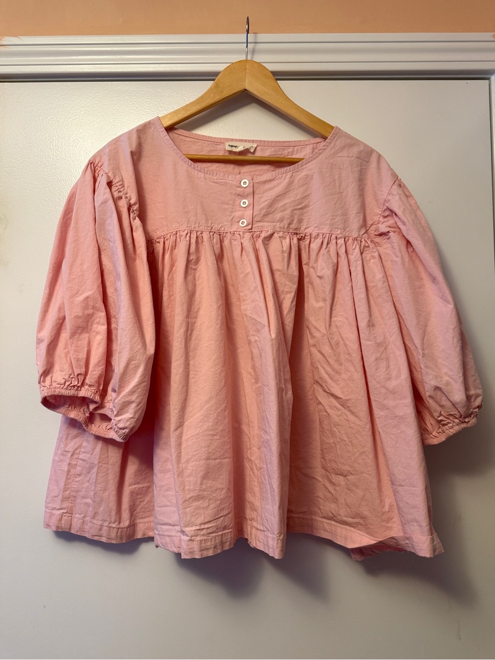 Relaxed Pink Cotton Puff-Sleeve Blouse